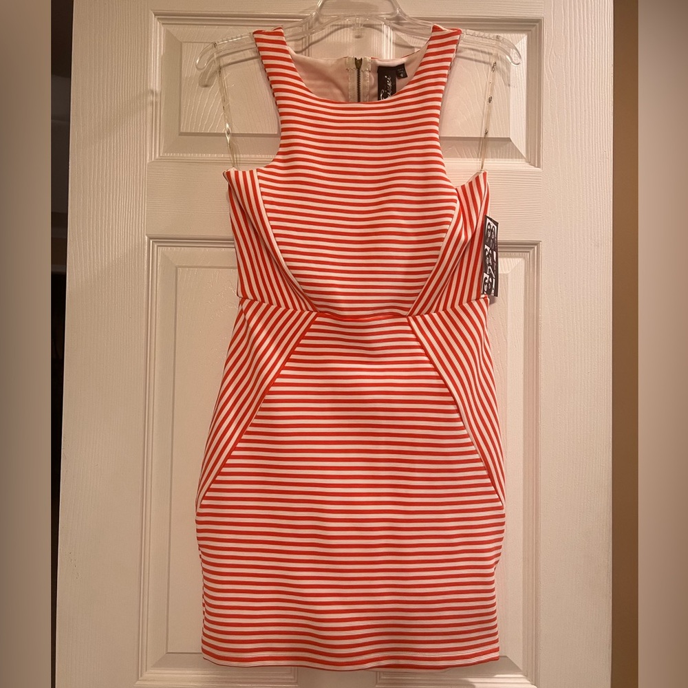 Orange and white open back stripped dress